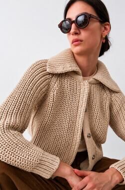 Caron Callahan Freda Hand Knit Alpaca Cotton Cardigan Ecru Large